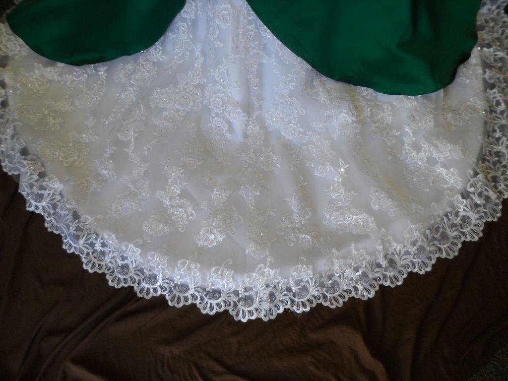 emerald green and white gown